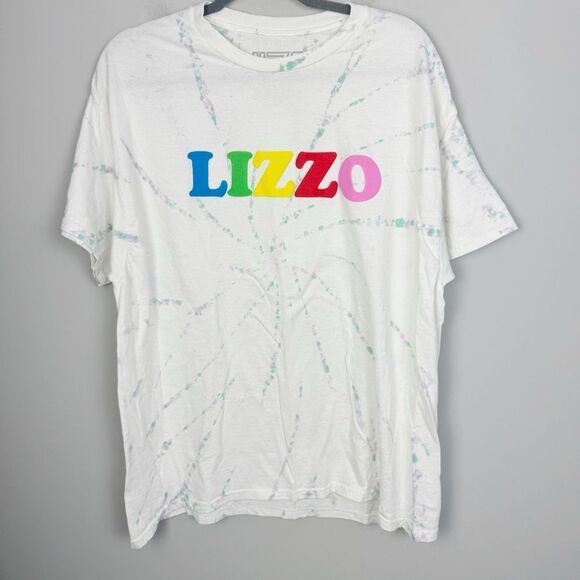 LIZZO | NEW! Tie Dye Puff Print Tour Merch Short Sleeve White Tee Unisex Size XL - Picture 1 of 8
